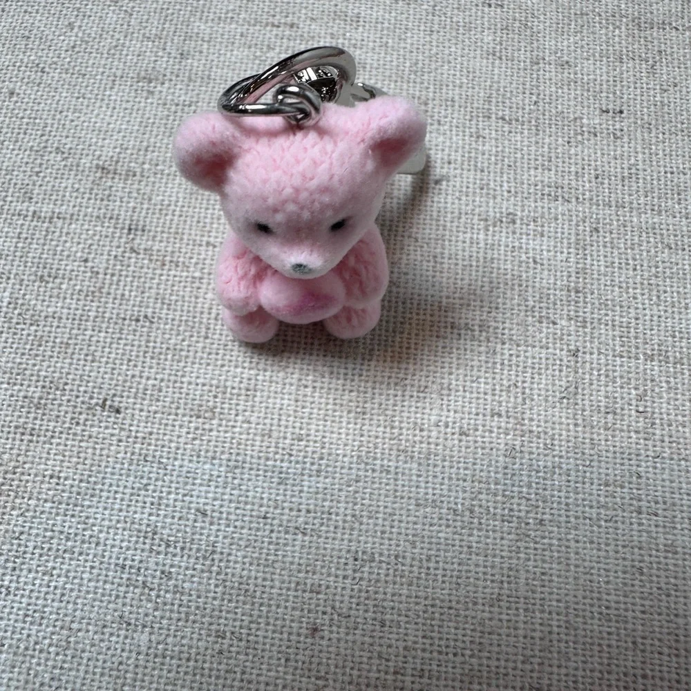 Fuzzy Teddy Bear Pink With Flocked Clip Dangle Backpack Heart Charms